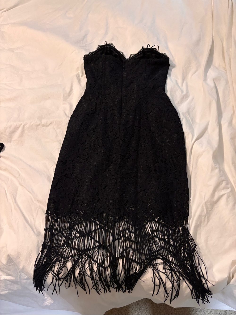 Nordstrom Harlyn Black Strapless Lace Fringe Cocktail Dress